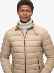 Superdry Deep Beige Slub Lightweight Padded Coat Jacket - Image 3 of 6