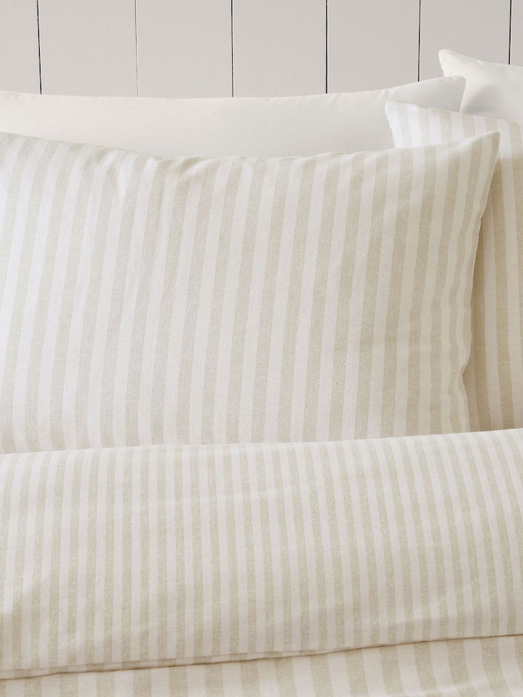 Catherine Lansfield Natural Brushed 100% Cotton Stripe Duvet Cover Set - Image 3 of 5