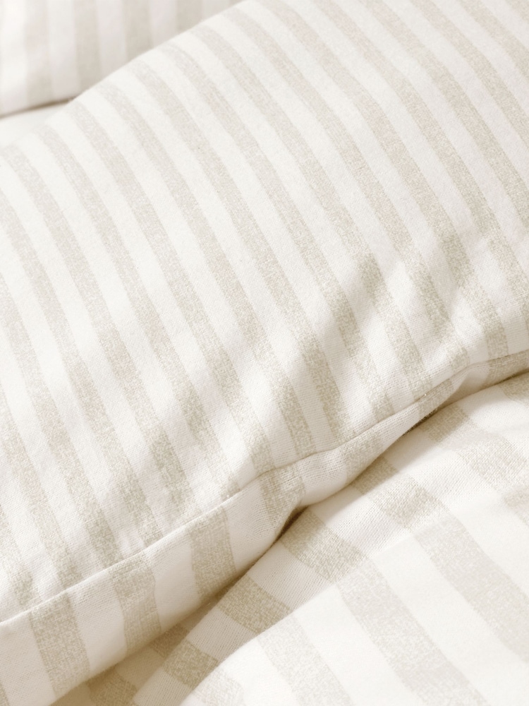 Catherine Lansfield Natural Brushed 100% Cotton Stripe Duvet Cover Set - Image 4 of 5