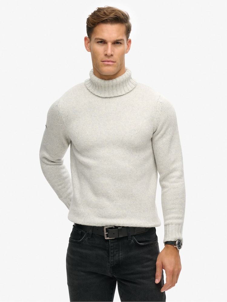 Superdry Glacier Grey Brushed Roll Neck Jumper - Image 1 of 5 Superdry Glacier Grey Brushed Roll Neck Jumper - Image 1 of 5