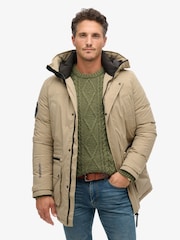Superdry Timber Wolf Brown City Padded Parka Coat Hooded and Water-Repellent Jacket - Image 1 of 6