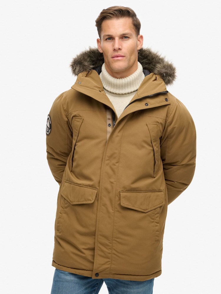 Superdry Kangaroo Brown Everest Faux Fur Parka Coat Jacket - Image 2 of 5