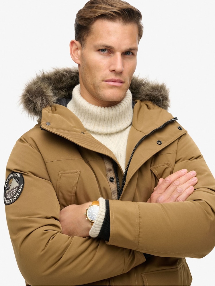 Superdry Kangaroo Brown Everest Faux Fur Parka Coat Jacket - Image 4 of 5