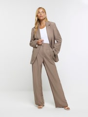 River Island Brown Relaxed Fit Roll Sleeve Blazer - Image 3 of 6