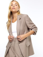 River Island Brown Relaxed Fit Roll Sleeve Blazer - Image 4 of 6