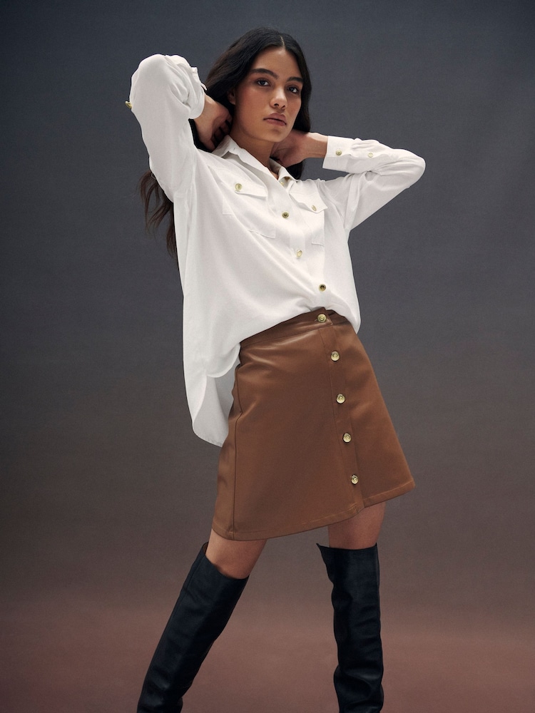 Barbour® International Camel Brown Napier Faux Leather Skirt - Image 2 of 6 Barbour® International Camel Brown Napier Faux Leather Skirt - Image 2 of 6