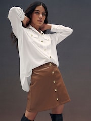 Barbour® International Camel Brown Napier Faux Leather Skirt - Image 4 of 6