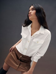 Barbour® International Camel Brown Napier Faux Leather Skirt - Image 5 of 6
