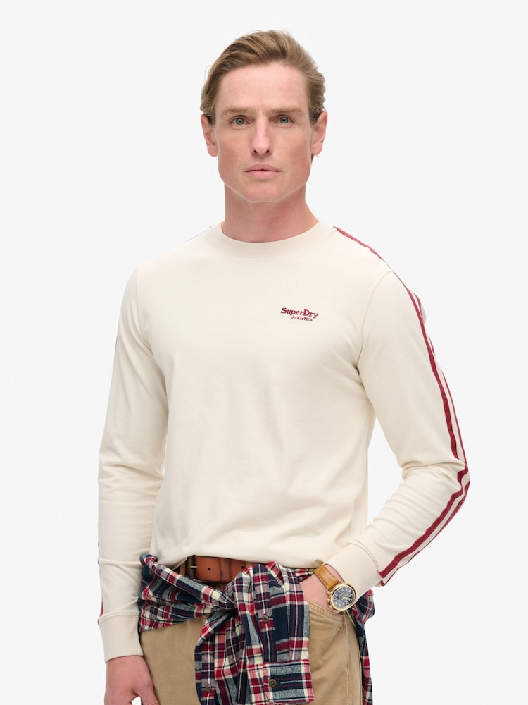 Белый - Superdry 100% Хлопок базовый логотип Ретро в полоску Лонгслив Топ - Image 1 of 6