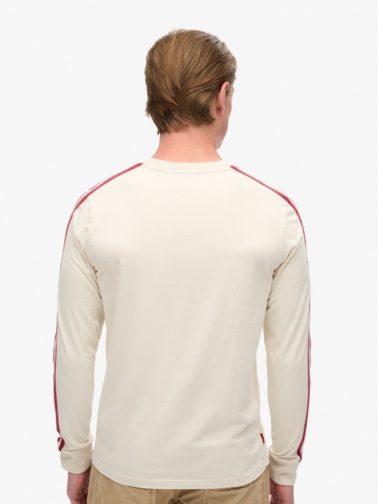 Blanco - Camiseta básica de algodón 100 % y manga larga con diseño de rayas retro con logotipo de Superdry - Imagen 2 de 6 Blanco - Camiseta básica de algodón 100 % y manga larga con diseño de rayas retro con logotipo de Superdry - Imagen 2 de 6