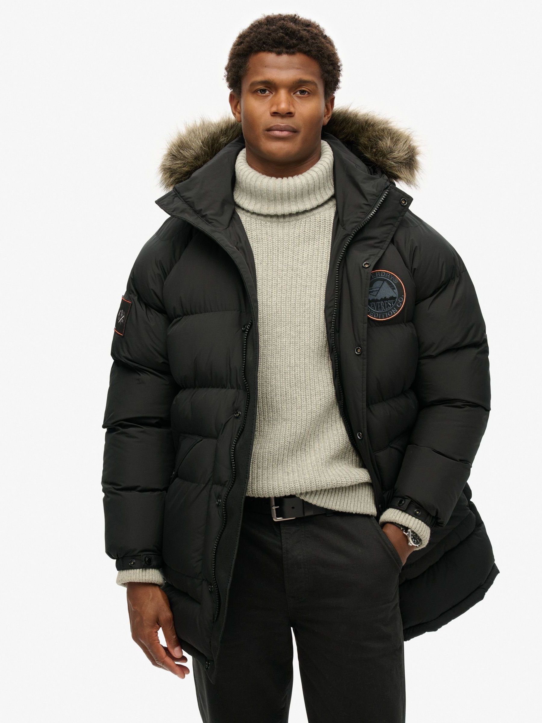 Superdry parka black discount