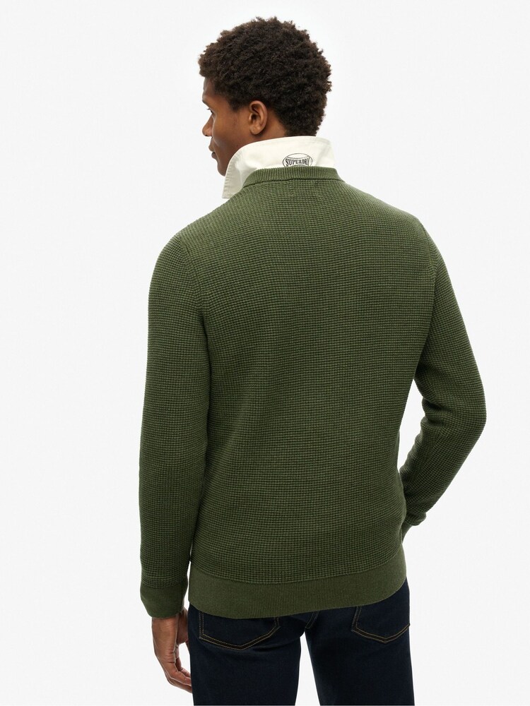 Superdry Thyme Green Textured Crew 100% Cotton Knit Jumper - Image 2 of 4