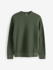 Superdry Thyme Green Textured Crew 100% Cotton Knit Jumper - Image 4 of 4