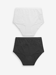 Black/White Cotton Tummy Control Shaping High Waist Knickers 2 Pack - Image 1 of 10