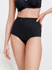 Black/White Cotton Tummy Control Shaping High Waist Knickers 2 Pack - Image 4 of 10