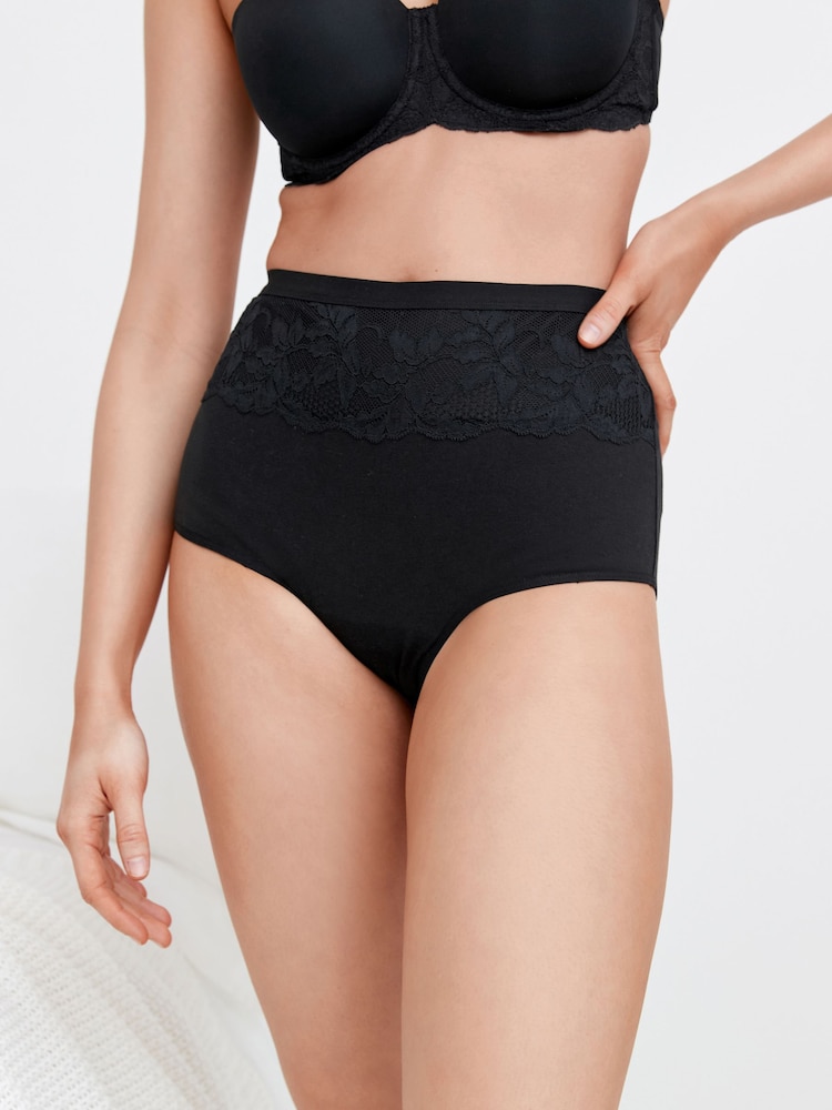 Black/White Cotton Tummy Control Shaping High Waist Knickers 2 Pack - Image 4 of 10