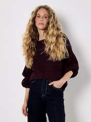 Apricot Cable Stripe Batwing Aran Jumper - Imagen 1 de 5