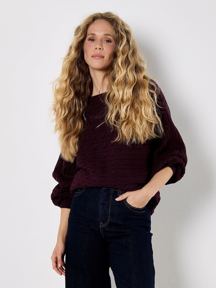 Apricot Cable Stripe Batwing Aran Jumper - Imagen 1 de 5