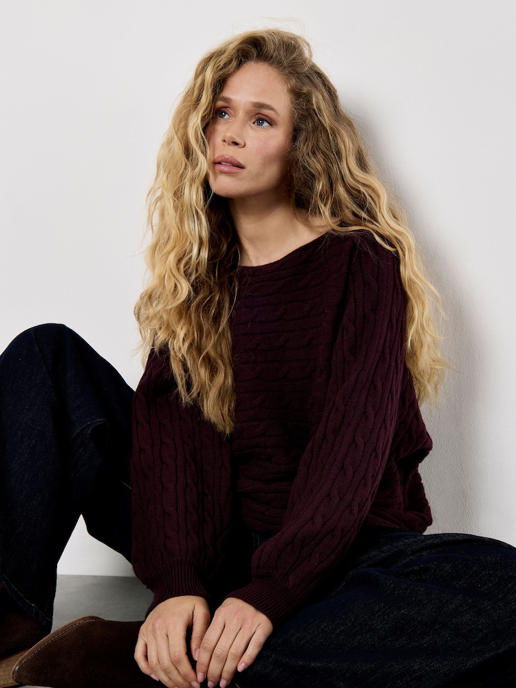 Apricot Cable Stripe Batwing Aran Jumper - Imagen 2 de 5