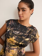 Butterfly Floral Print Short Sleeve Woven Mix T-Shirt - Image 1 of 6