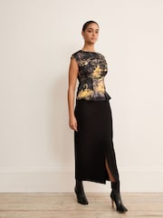 Butterfly Floral Print Short Sleeve Woven Mix T-Shirt - Image 2 of 6
