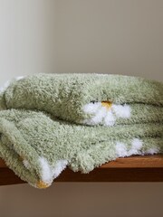 Sage Green Daisy Fleece Throw - Image 2 of 4