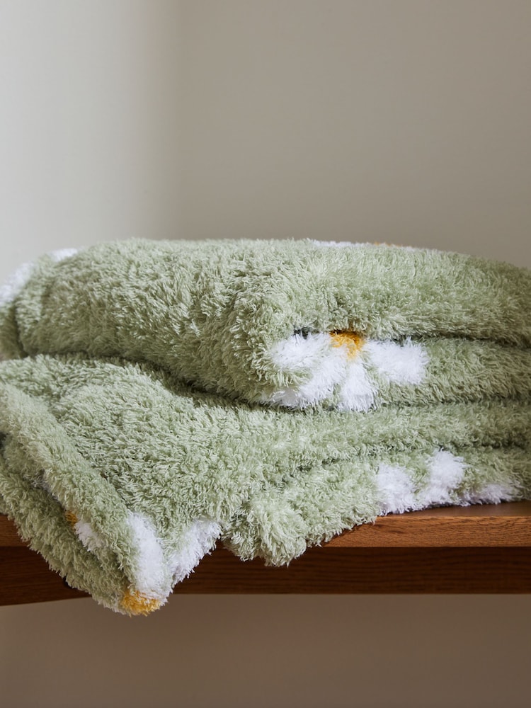 Sage Green Daisy Fleece Throw - Image 2 of 4