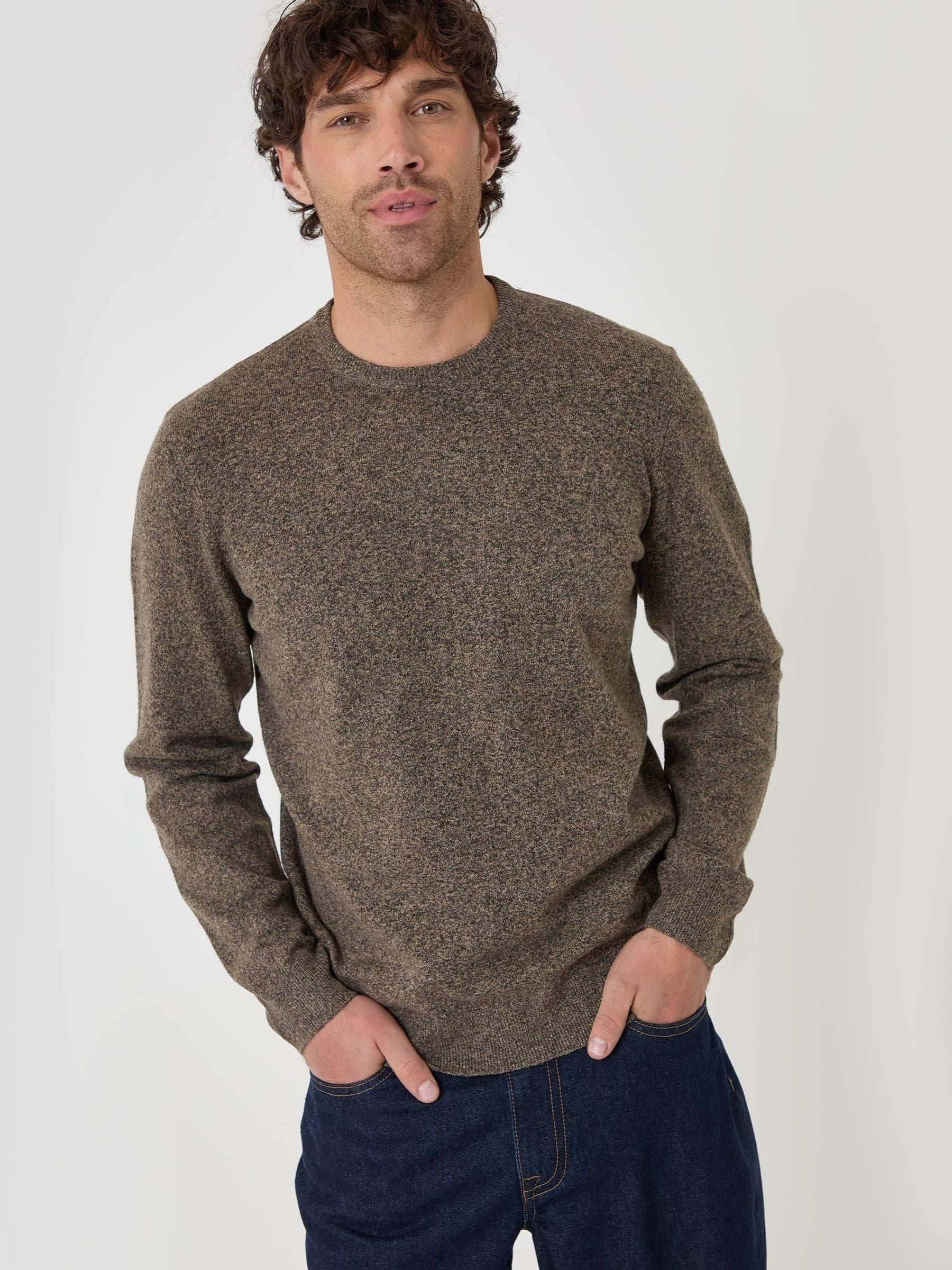 Threadbare Men's Brown Jersey Stitch Crew Neck Jumper