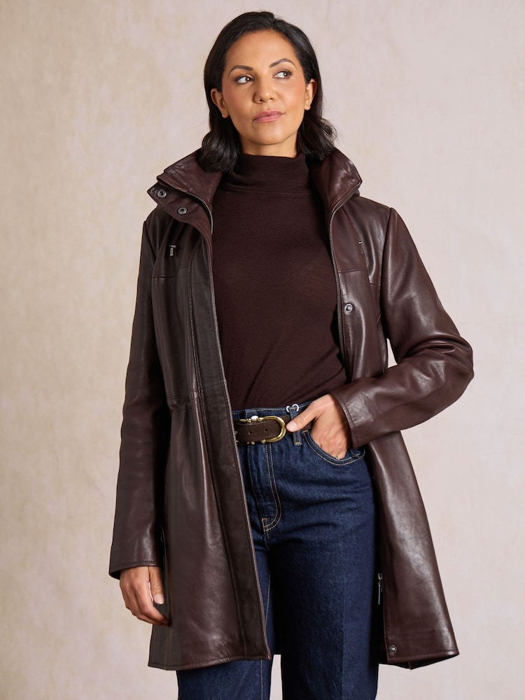 Lakeland Leather Brown Arndale Hooded Coat - Image 1 of 7 Lakeland Leather Brown Arndale Hooded Coat - Image 1 of 7