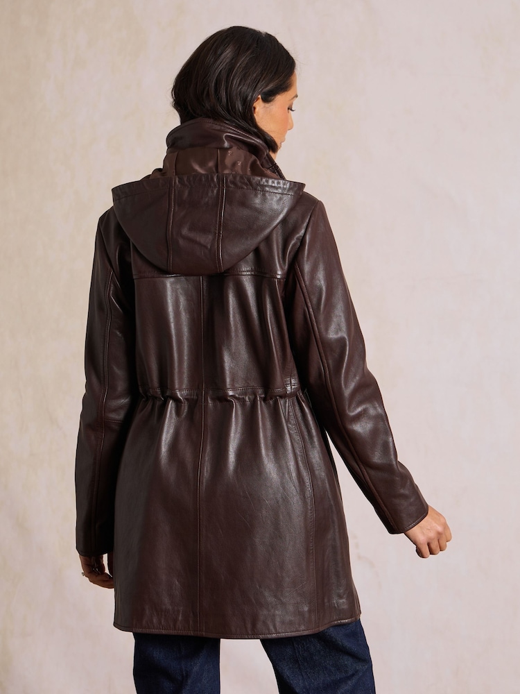 Lakeland Leather Brown Arndale Hooded Coat - Image 2 of 7 Lakeland Leather Brown Arndale Hooded Coat - Image 2 of 7