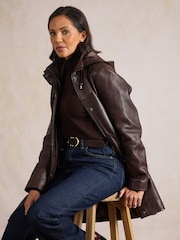 Lakeland Leather Brown Arndale Hooded Coat - Image 3 of 7
