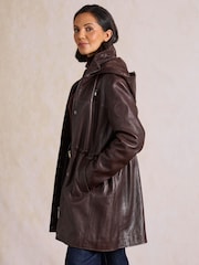 Lakeland Leather Brown Arndale Hooded Coat - Image 5 of 7