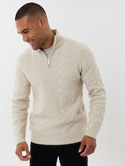 Threadbare Cream Cable Knit Quarter Zip Jumper - Image 1 of 5