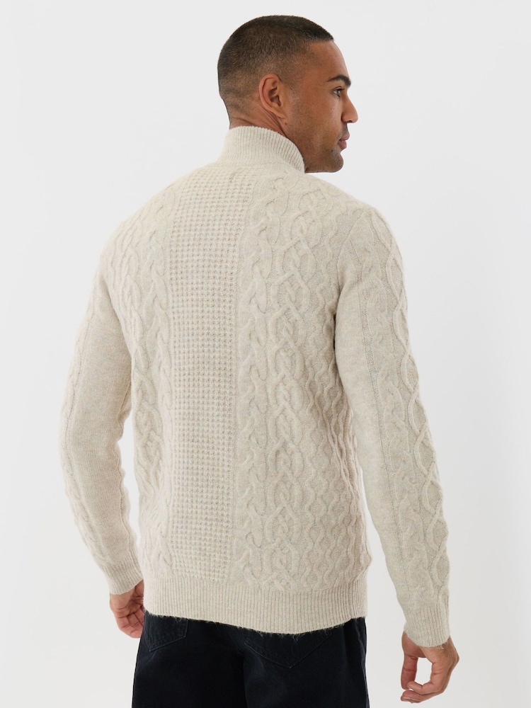 Threadbare Cream Cable Knit Quarter Zip Jumper - Image 2 of 5