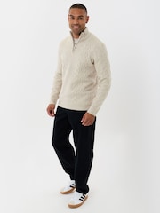Threadbare Cream Cable Knit Quarter Zip Jumper - Image 3 of 5