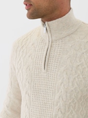 Threadbare Cream Cable Knit Quarter Zip Jumper - Image 4 of 5