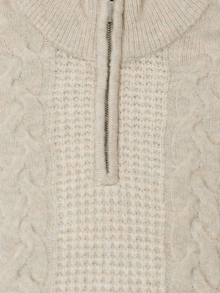 Threadbare Cream Cable Knit Quarter Zip Jumper - Image 5 of 5