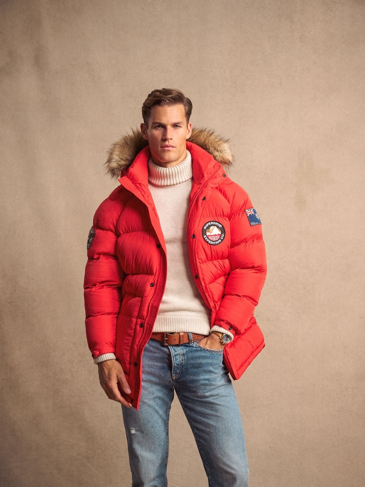 Superdry Heritage Red Everest Longline Baffled Parka - Image 1 of 15