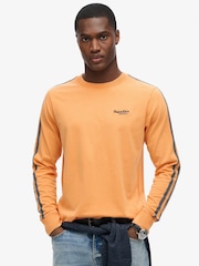 Superdry Orange 100% Cotton Essential Logo Retro Stripe Long Sleeve Top - Image 1 of 6
