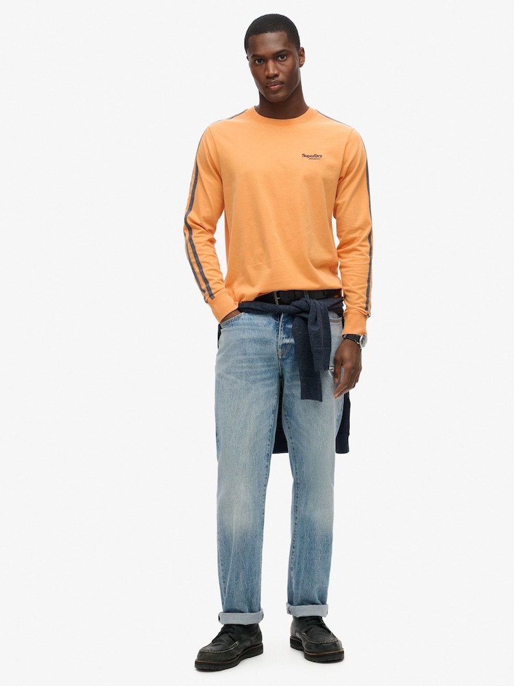 Superdry Orange 100% Cotton Essential Logo Retro Stripe Long Sleeve Top - Image 3 of 6