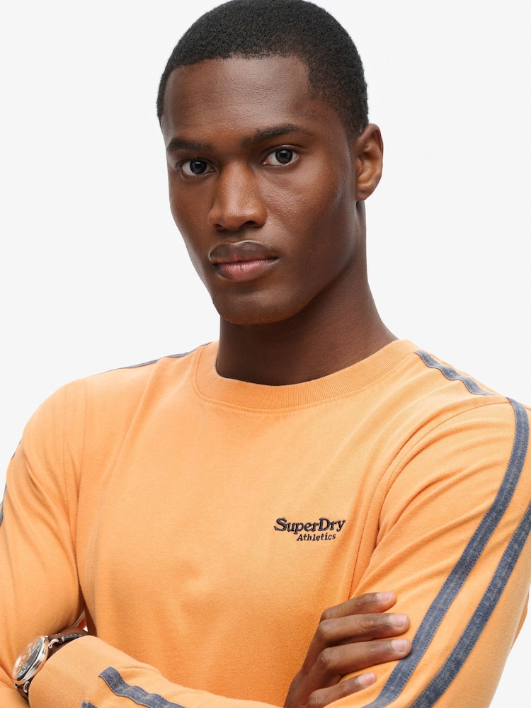 Superdry Orange 100% Cotton Essential Logo Retro Stripe Long Sleeve Top - Image 4 of 6
