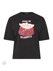 Yours Curve Black Limited 'Pig In Blankets' Cotton T-Shirt - Image 5 of 6