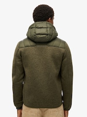 Superdry Khaki Green Marl Hooded Knit Storm Hybrid Jacket - Image 2 of 7