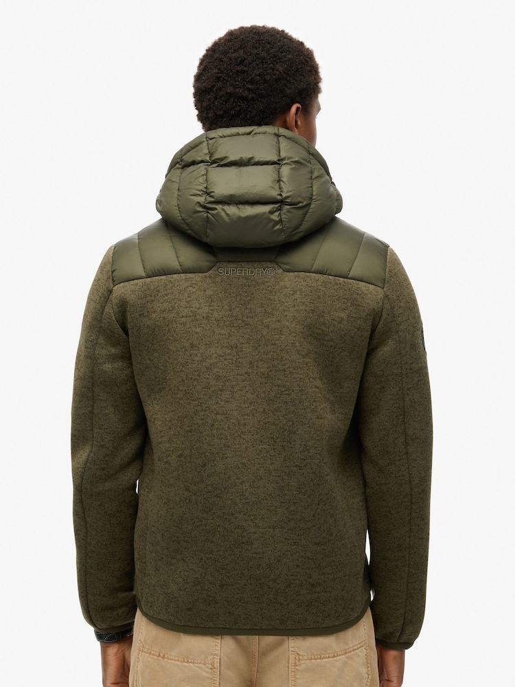 Superdry Khaki Green Marl Hooded Knit Storm Hybrid Jacket - Image 2 of 7