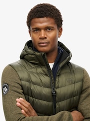 Superdry Khaki Green Marl Hooded Knit Storm Hybrid Jacket - Image 3 of 7