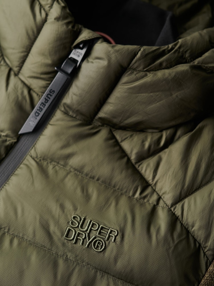 Superdry Khaki Green Marl Hooded Knit Storm Hybrid Jacket - Image 7 of 7
