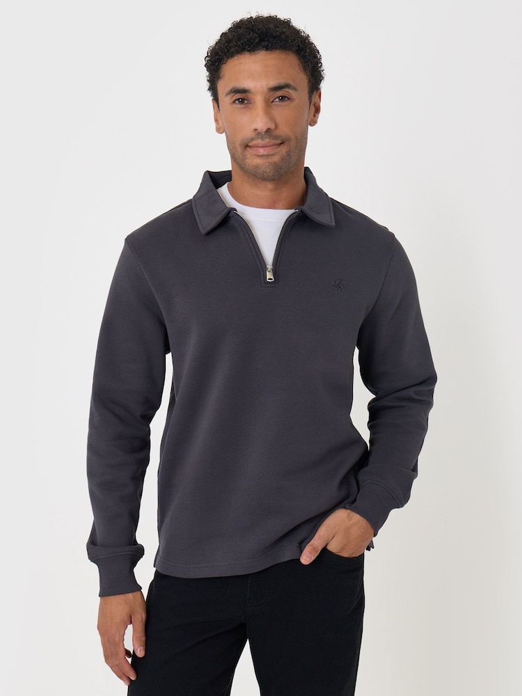Threadbare Grey Cotton Rich Quarter Zip Polo Jumper - Image 1 of 4 Threadbare Grey Cotton Rich Quarter Zip Polo Jumper - Image 1 of 4