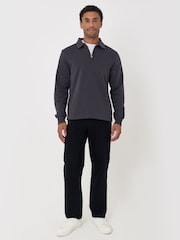 Threadbare Grey Cotton Rich Quarter Zip Polo Jumper - Image 2 of 4