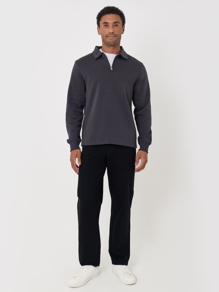Threadbare Grey Cotton Rich Quarter Zip Polo Jumper - Image 2 of 4 Threadbare Grey Cotton Rich Quarter Zip Polo Jumper - Image 2 of 4