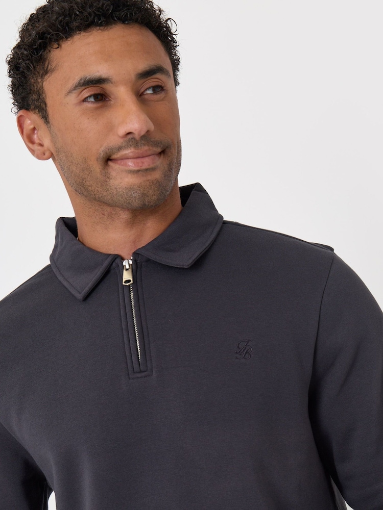 Threadbare Grey Cotton Rich Quarter Zip Polo Jumper - Image 4 of 4 Threadbare Grey Cotton Rich Quarter Zip Polo Jumper - Image 4 of 4